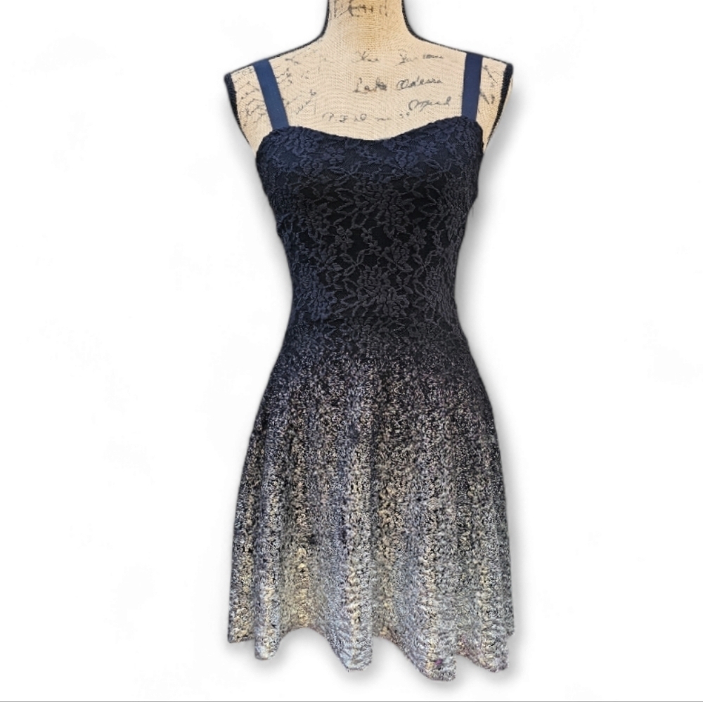 Free People Silver Foiled Ombre Black/Silver Lace Sleeveless Mini Dress, Size XS - Picture 4 of 10